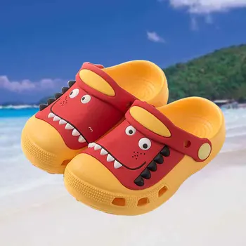 

Wide Sole Lightweight Cute Cartoon Toddler Clogs Cave Summer Beach Home Sandals Dinosaur Breathable Anti Slip Baby Slippers