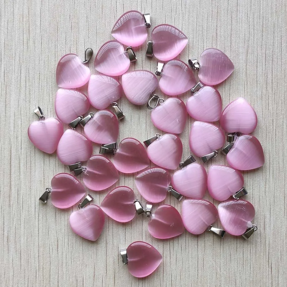 New beautiful synthetic cat's eye stone pink heart shape pendants 20mm