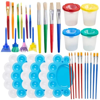 

Painting Tool Kits, 34Pcs Paint Supplies Include Paint Cups with Lids Palette Tray Multi Sizes Paint Pen Brushes Set