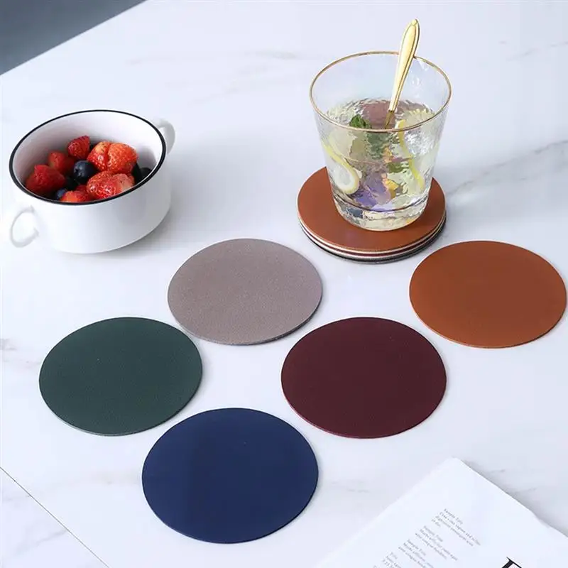 Best Offers Posavasos de cuero de imitación impermeable, posavasos resistente al calor redondo para taza, esterilla de aislamiento para vajilla, cuenco, Mantel Individual, decoración del hogar, 6 uds. VRM8AdWyEJA