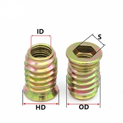 10pcs M6 M8 M10 Steel Metal Hexagon Hex Socket Drive Head Embedded Insert Nut E-Nut for Wood Furniture Inside and Outside Thread
