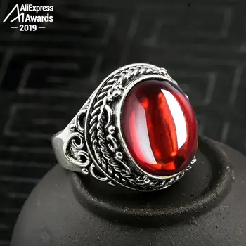 

12*16mm 6.18 Sale S925 Sterling Silver Poland Ruby Rings good taste Rings handicraft Gemstone Retro Chalcedony