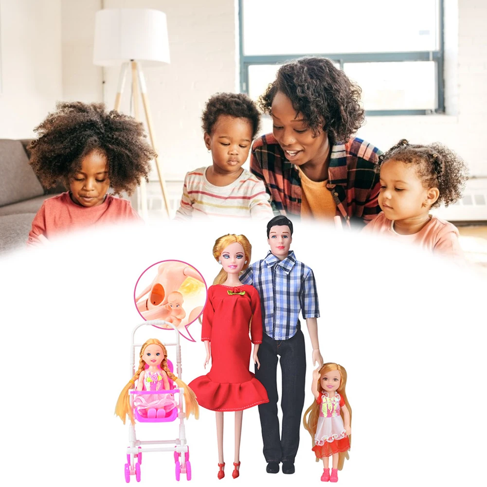 

Family Dolls Set Of 5 People With Dad Pregnant Mom 2 Daughters Kids Pretend Playing Toys For Children Birthday Gift