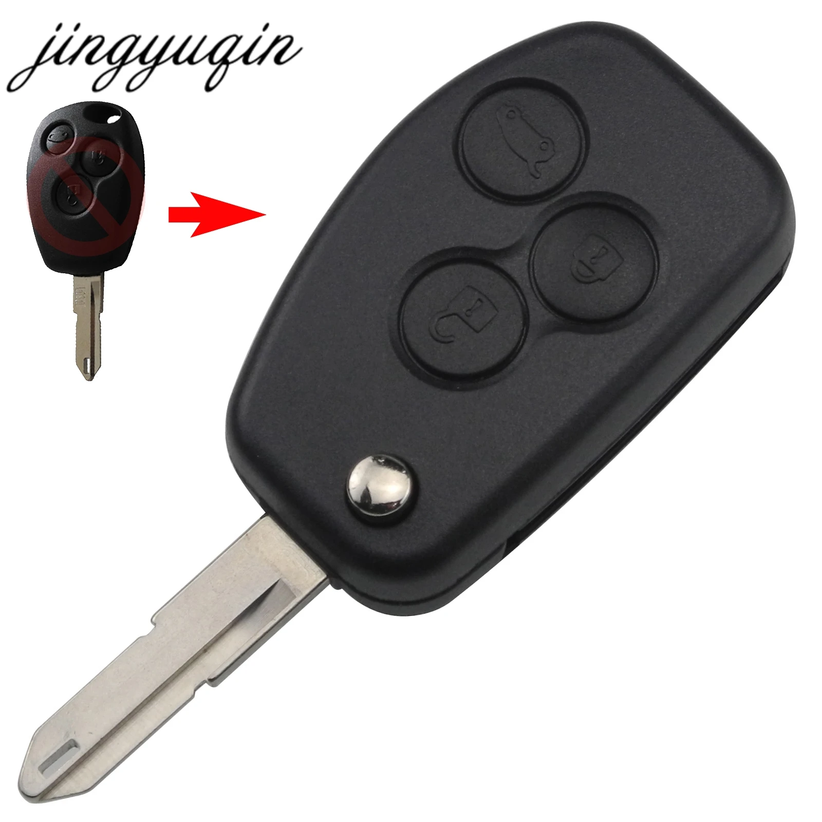 

jingyuqin Remote Flip Key Shell Case 2/3 BTN for Renault Duster Logan Fluence Clio Vivaro Master Traffic Kangoo Megane laguna