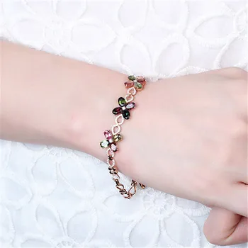 

Top Quality Rose Gold Bracelets For Women Jewelry Fashion Crystal Color Flower CZ Lady Accessories Bracelet Girls Birthday Gift