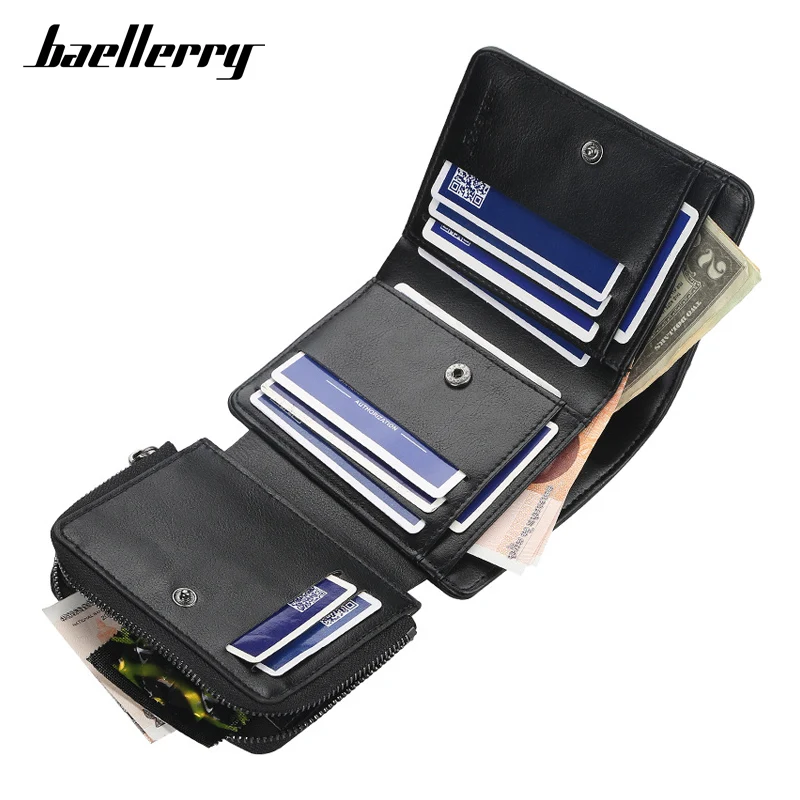 

Baellerry Brand Trifold Card Holders Wallet For Men High Quality Purses Big Capacity pu Leather Wallets With Zipper Coin Purse