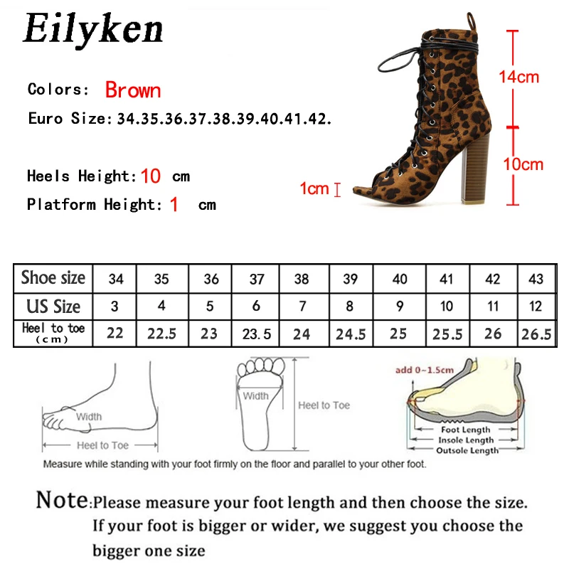 Eilyen/Новинка года; римские сандалии-гладиаторы; модные ботинки с леопардовым принтом, с открытым носком, с перекрестными ремешками, на шнуровке, на толстом каблуке