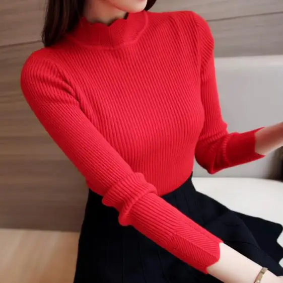Blusas de inverno feminina осенне-зимний вязаный женский свитер-пуловер Водолазка с длинным рукавом однотонный тонкий Sueter mujer DC999