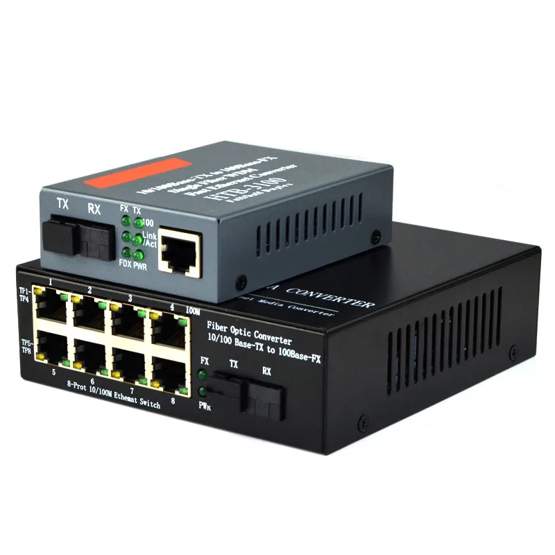 

1Pair 10/100Mbps Single-mode SC Fast Media Ethernet Converter+ 10/100M Optical Fiber Media Converter 8 Ports RJ45 to 1 fiber SC