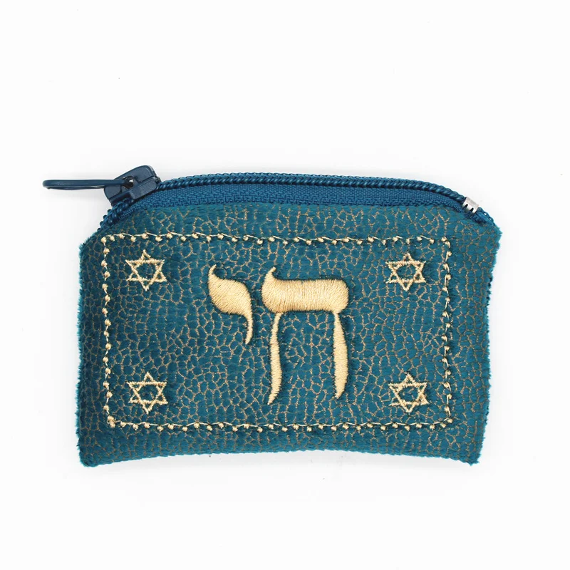 Еврейская мини-сумка-кошелек, сумка Давида звезды, вышивка, иврит, кошелек для монет, замшевая ткань - Цвет: Синий
