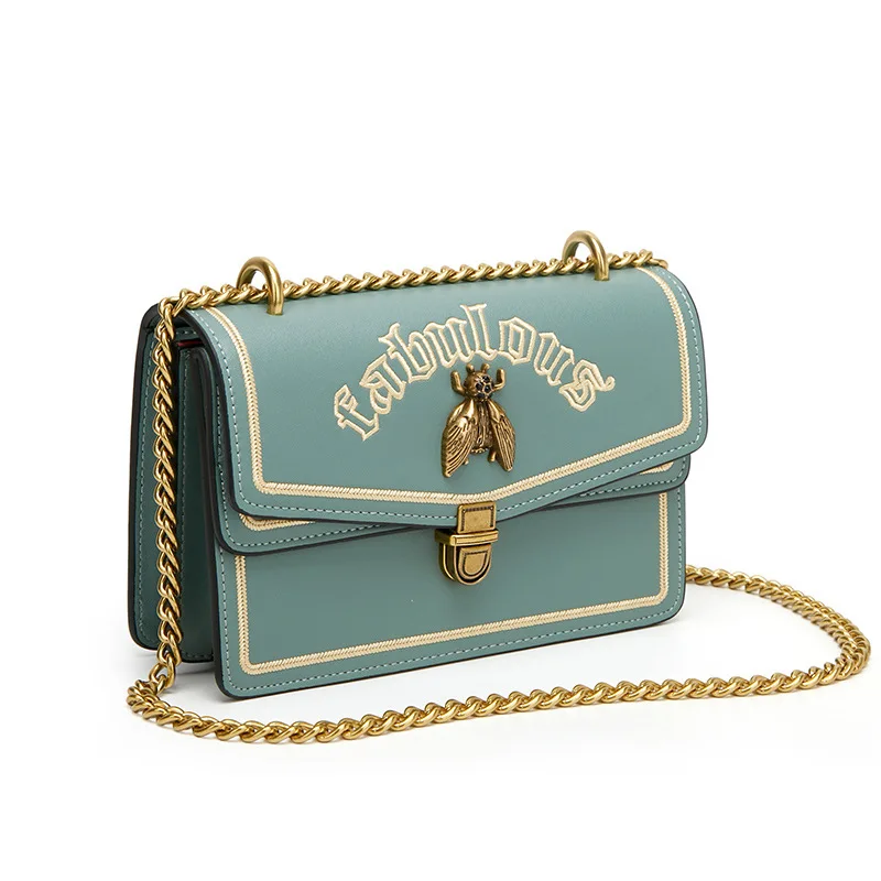

2019 Summer New Style Fashion Small Square Bag Big Brand High-End Insect Embroidery Flower Shoulder Oblique Bag with Chain Handb
