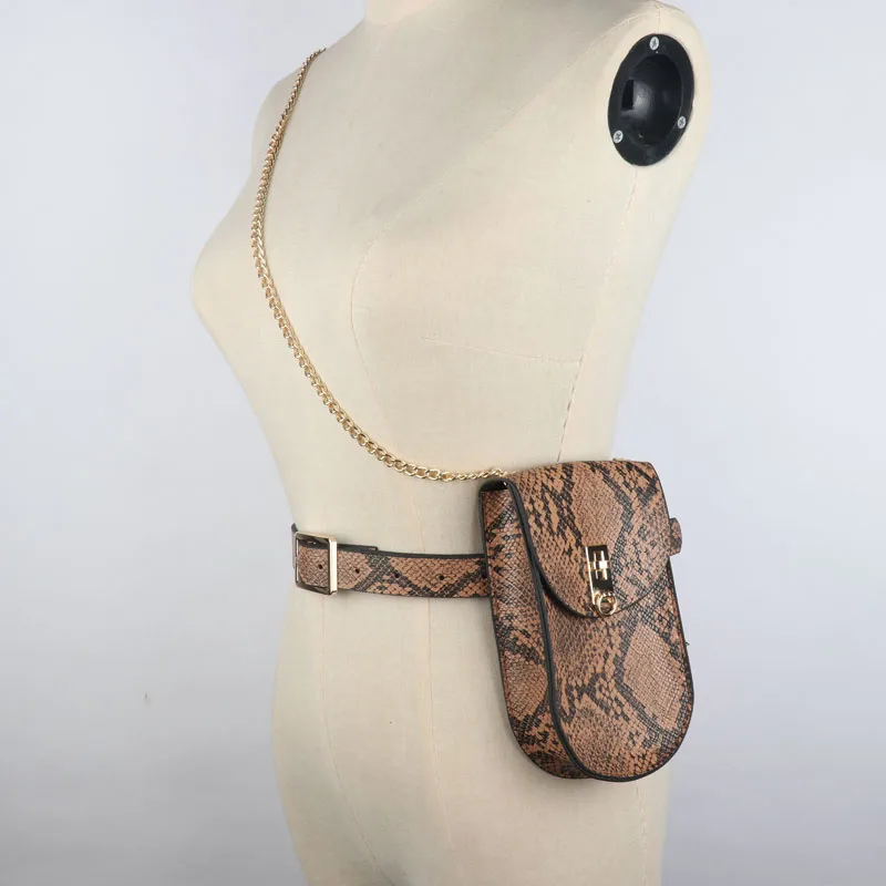 Уличная Повседневная Женская поясная сумка для телефона из искусственной кожи с ремешком на талии с металлической цепочкой