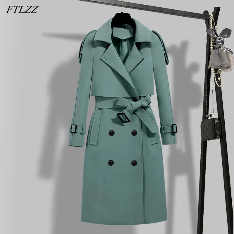 FTLZZ новый осенне зимний элегантный женский двубортный однотонный Тренч