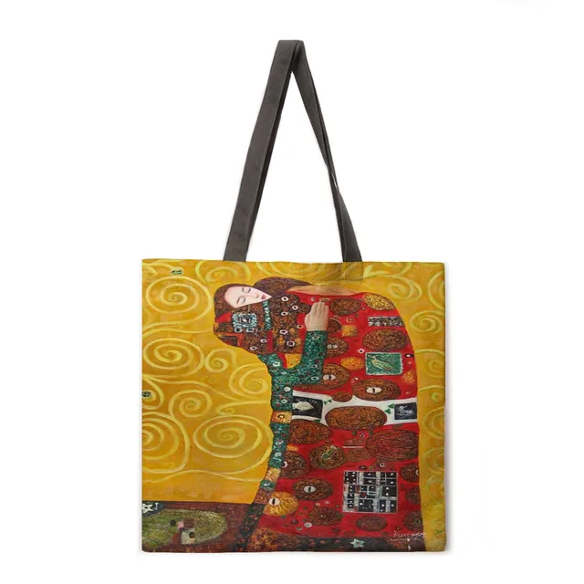 Golden oil painting leisure tote bag linen bag reusable shopping bag outdoor beach bag leisure tote bag 11