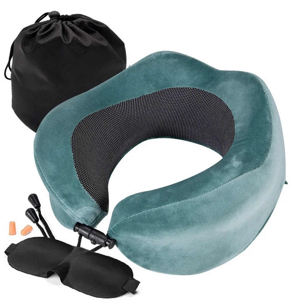 Memory Foam u-образная подушка для путешествий с маской для глаз Складная медленно отскоченная надувная Шейная подушка для путешествия аксессуары подушки для сна