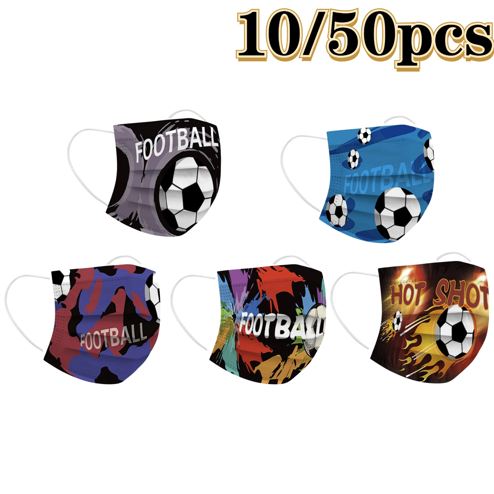 10/50pcs Football Print Face Masks Children's Three-layer Windproof Foggy Dust-proof Maskeuropean Cup Cartoon Disposable Mask | Красота и