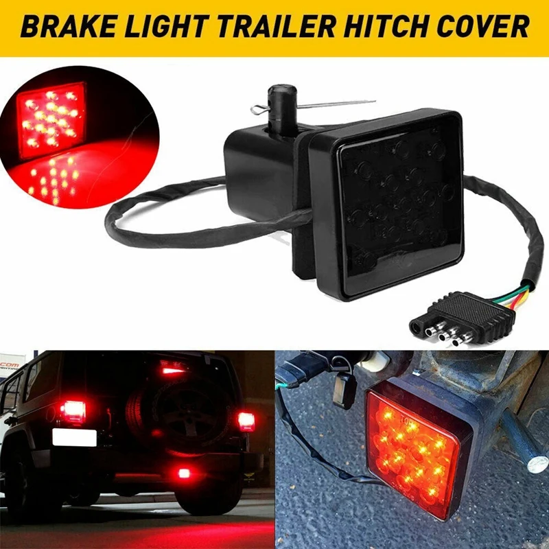 2Inch Smoked 15 LED Brake Light DRL Trailer Hitch Cover Fit Towing