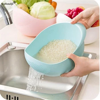 

Rice Washer Sieve Fruit Bowl Plastic Clean Machine Vegetables Basin Basket Washing Filter Strainer Kitchen Cooking Tools