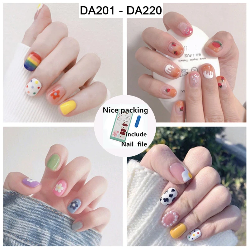 Nusx 14tips set Full Cover Wraps Nail Polish Stickers Nail File Art Decorations Mixed Designs Glitter 1