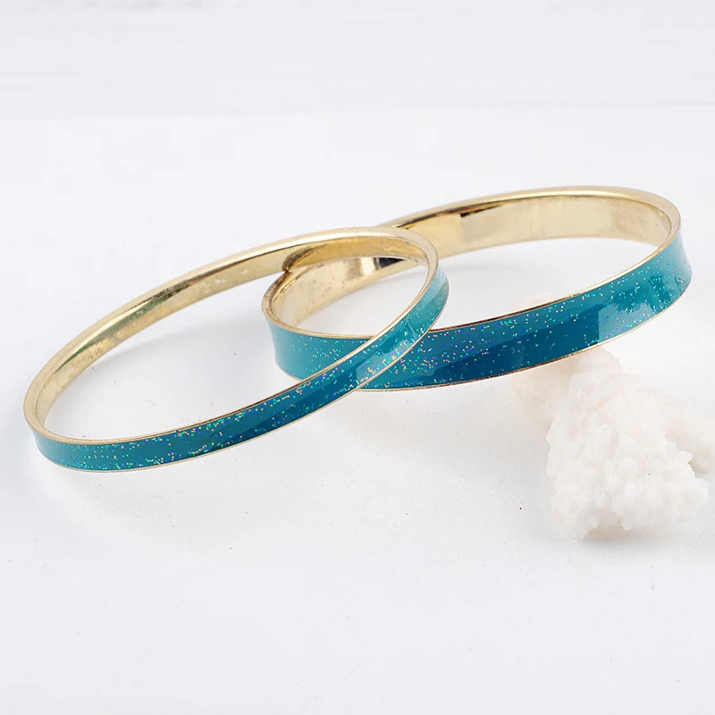 

Simple Design Gold Color Blue Enamel Set Bracelet For Women Handmade Wedding Jewelry Accessory