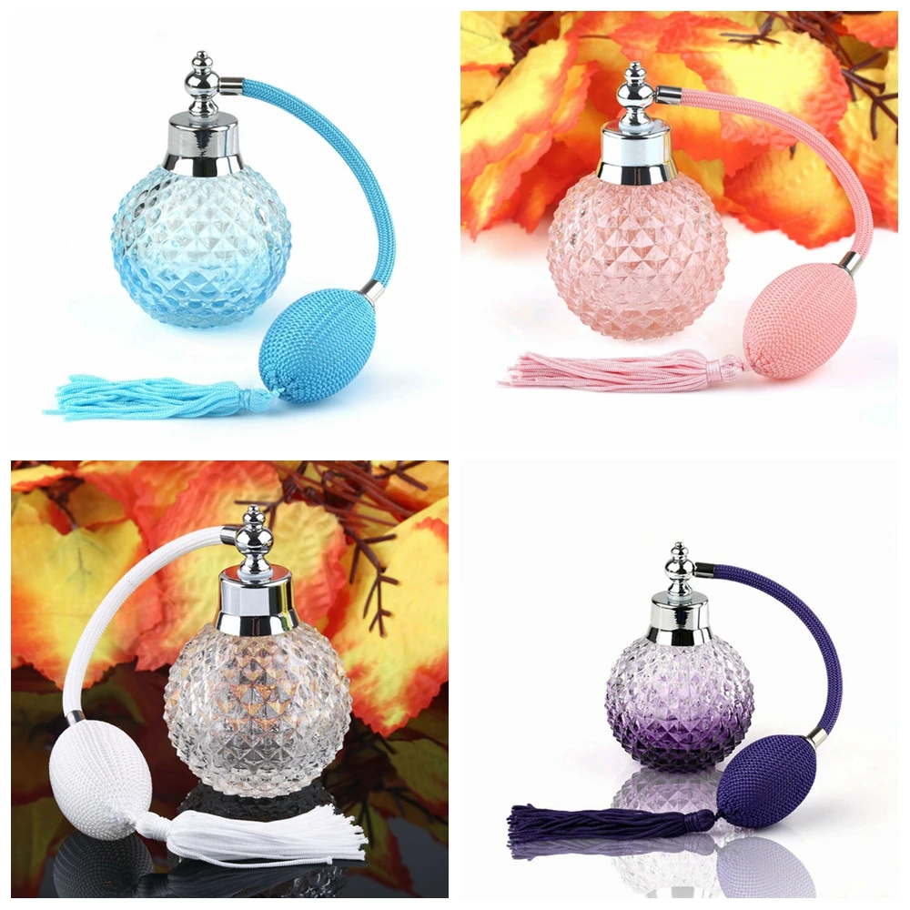 100ml Vintage Crystal Perfume Bottle Purple White Long Spray Atomizer Refillable Glass Bottles with Tassel Women lady's Gift uisn 6070 new luxury women short wallet lady purse with card holder