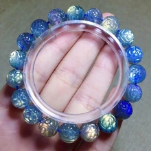 

Genuine Natural Blue Light Labradorite Crystal Clear Carved Beads Bracelet 10.5mm Women Necklace Grey Moonstone Stone AAAAA