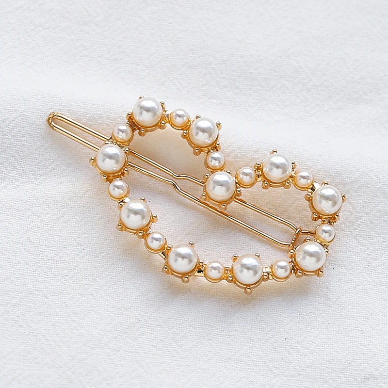 Christmas Gift Geometric Irregular Hollow Pearls Hair Clips Korean Hairpins Metal Barrettes Girls Hair Styling Accessories - Окраска металла: QW0003-7