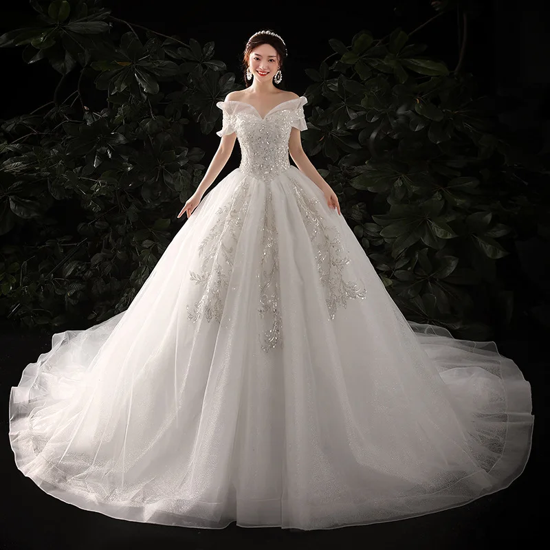 

Shoulder Trailing Light Wedding Dress 2020 New High-end Bride Strap French Custom Cheap Dresses bridemaids