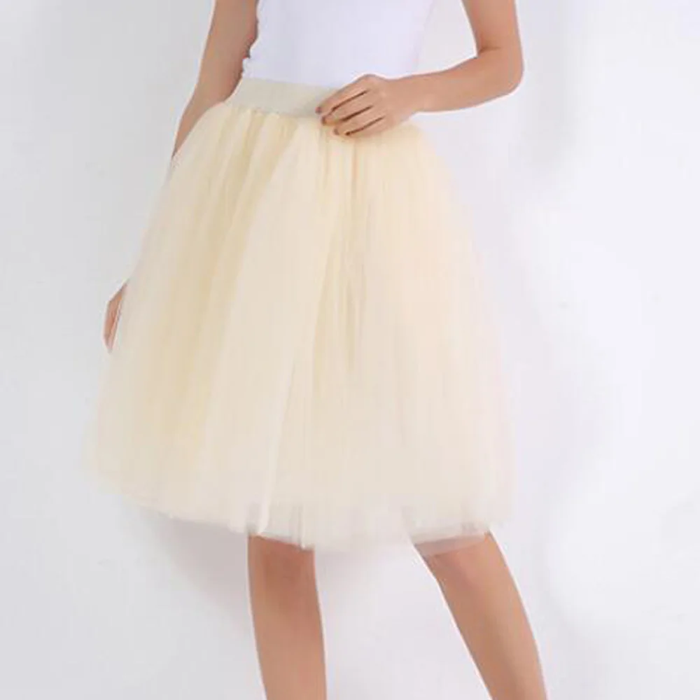 Women Skirt Tulle Skirts Womens Black Gray Pink Blue Adult Bridesmaid Skirt Elastic High Waist Pleated Knee Length Skirt Saias Jupes - Цвет: Women Skirt