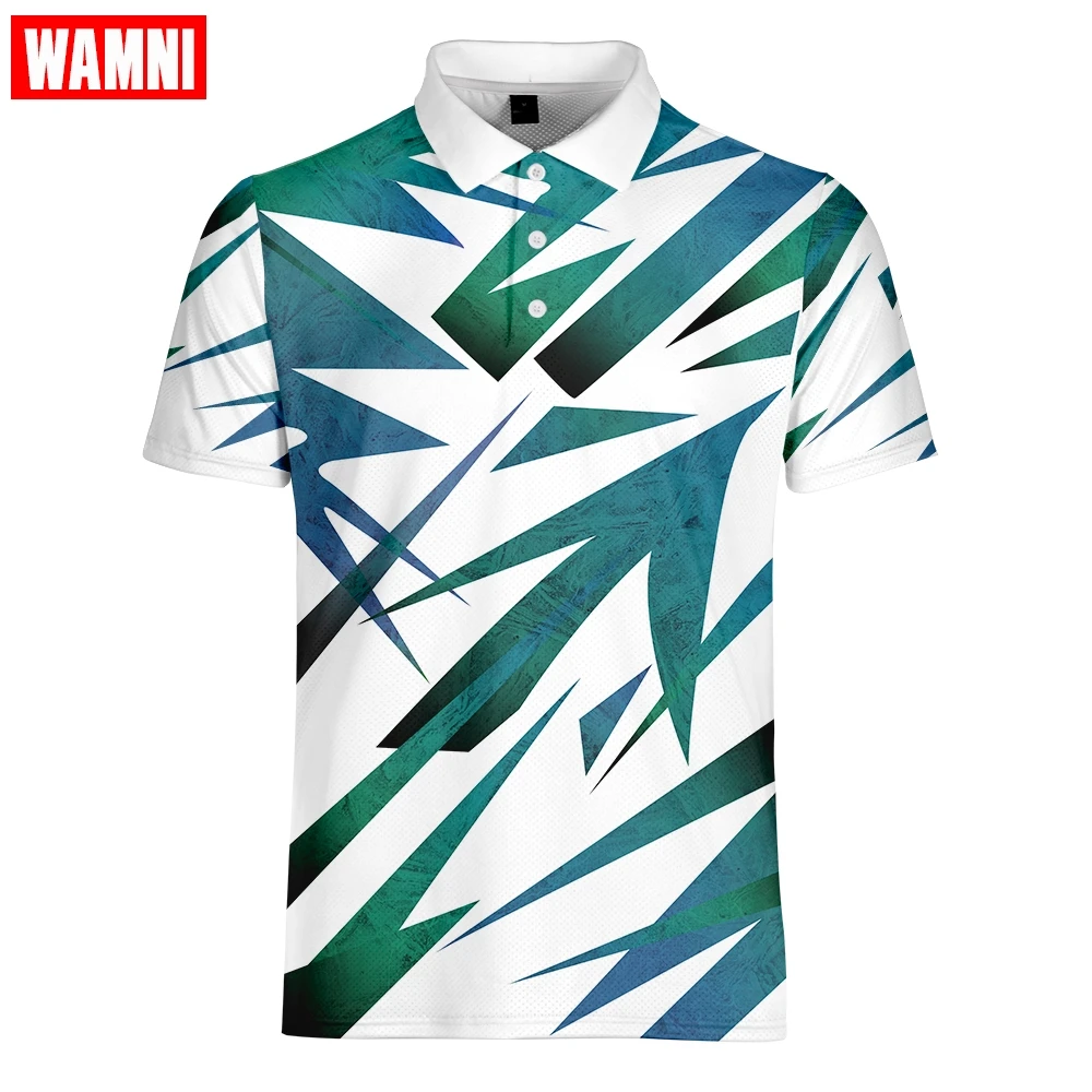 WAMNI 3D рубашка поло спортивная свободная полосатая теннисная Повседневная 3D печать забавная Мужская Уличная Геометрическая быстросохнущая футболка поло
