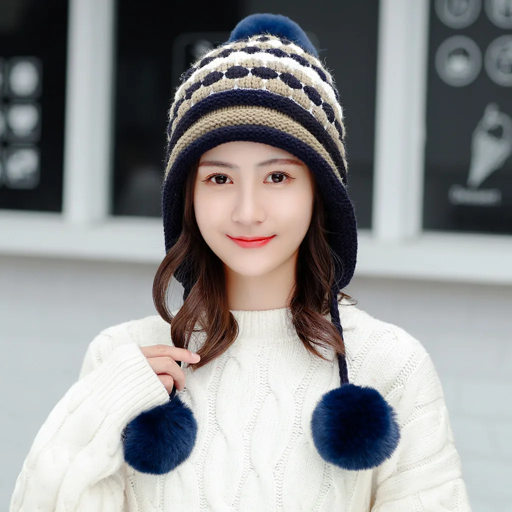 Женские зимние теплые Повседневные шапки женские красивые крючки для вязания шерстью вязаные Украшенные шапки с ушками gorros Mujer invierno#20