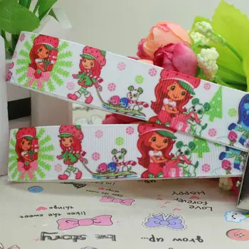 

DHK 7/8'' 5yards Strawberry Shortcake printed grosgrain ribbon hair bow diy party decoration OEM Wholesale 22mm E593