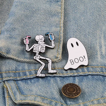 

Boo! Ghost Skeleton Enamel Pin Cool Skull Badge Brooches Denim Shirts Lapel Pins Halloween Gothic Jewelry Gifts For Women Men