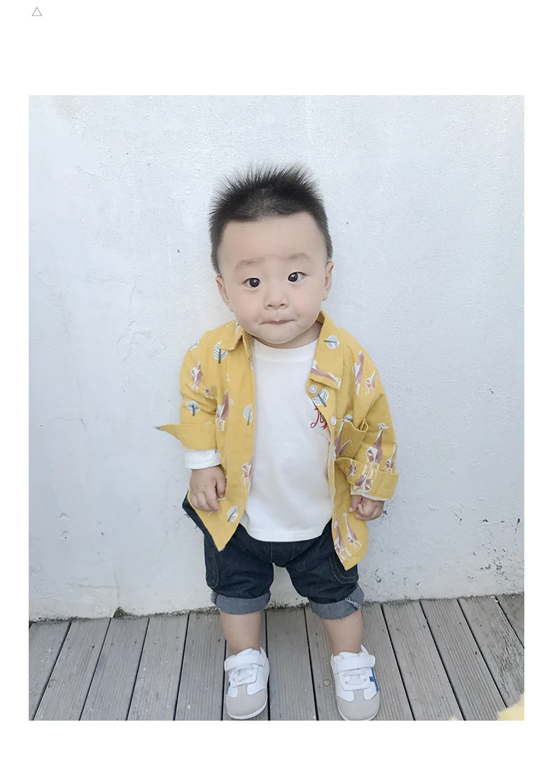 Baby Korean-style Cartoon Shirt Infants Cardigan Long-sleeved Shirt Cute Children Lapel Shirt