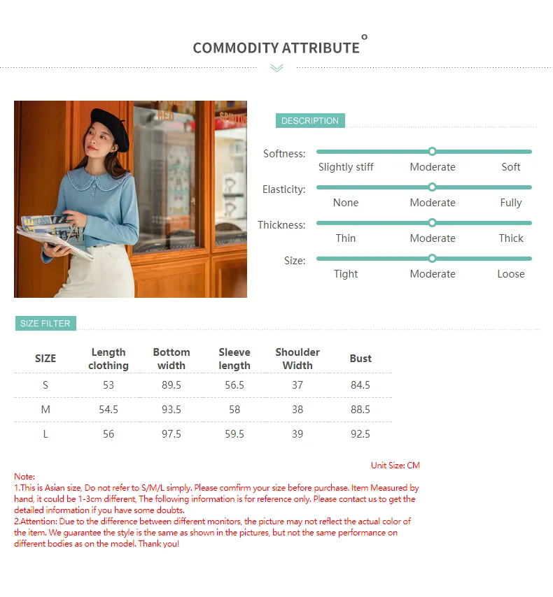 INMAN 2020 Autumn New Arrival Loose Cotton Plaid Sweet Fresh Striped Floured Peter pan Collar T-shirt