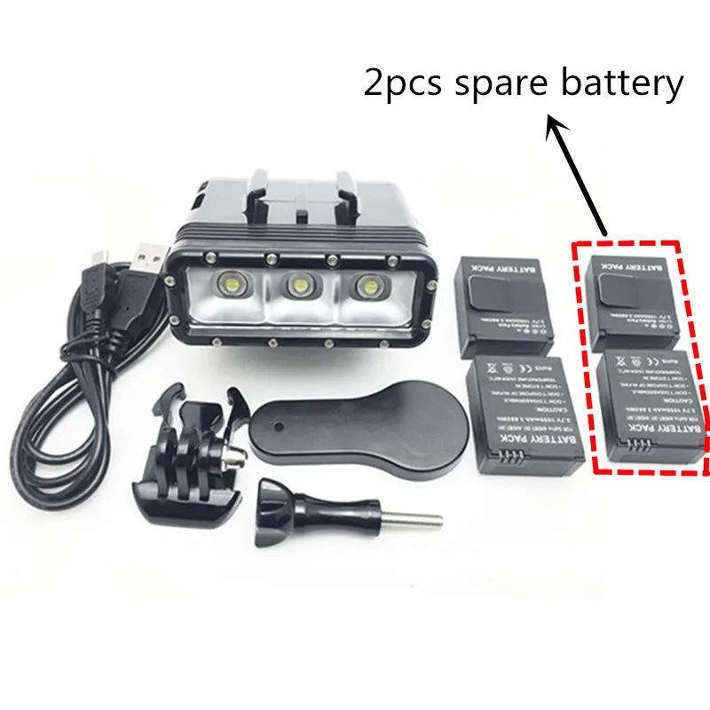 

Suptig Light Diving 30M Waterproof LED Video Light Spot Lamp 4pcs Battery For Gopro Hero7 6 5 4 3+ Session SJCAM Xiaomiyi 4k