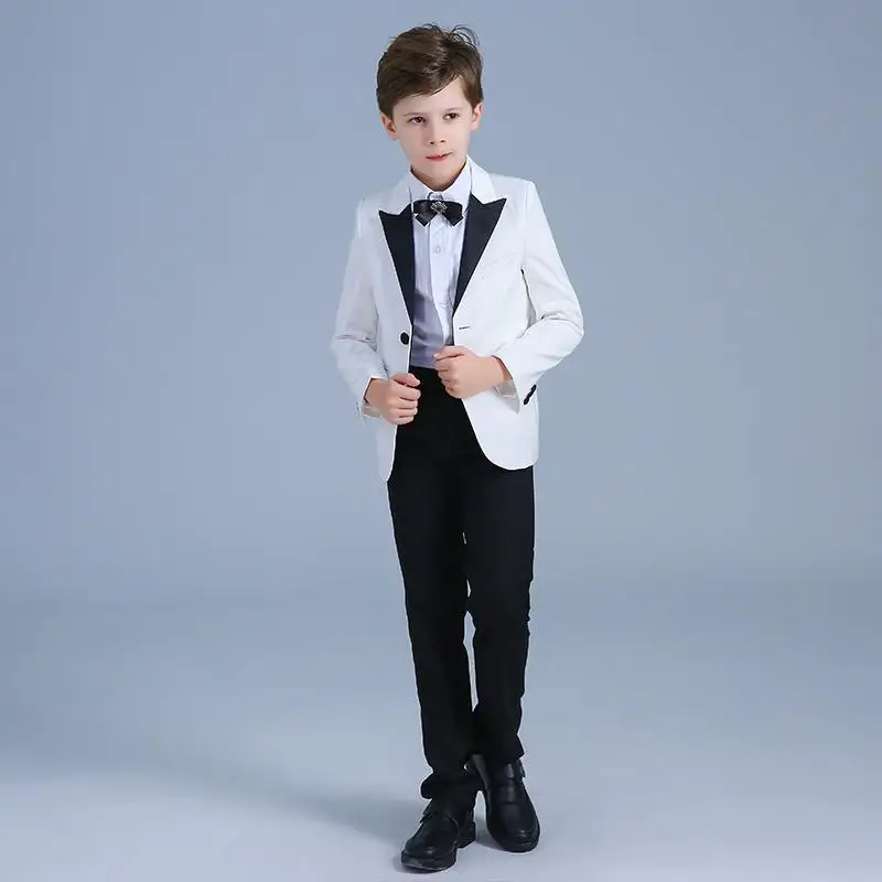 4 pieces white Комплект из 4 предметов: куртка+ жилет+ штаны, торжественные костюмы для мальчиков красный комплект, куртка для детей, для сцены, для подростков, для выступлений на фортепиано, размер 110-160 см - Цвет: 4 pieces white