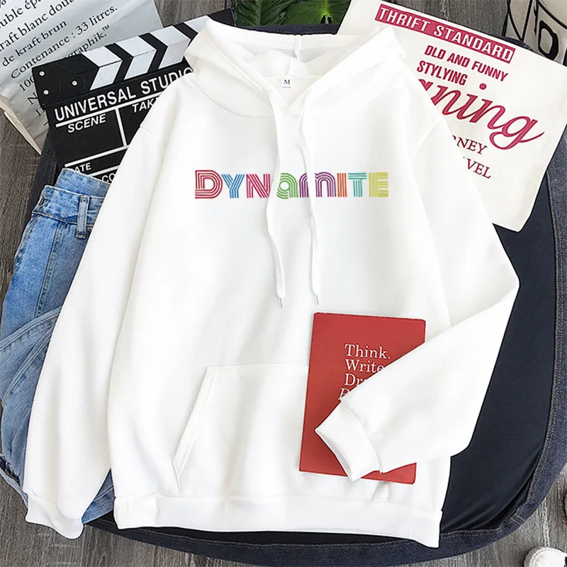 

Kpop Dynamite Album Rainbow Font Loose Casual Hoodie Winter Sweatshirt Oversize Harajuku Sports Outfit for Women Man Boy New