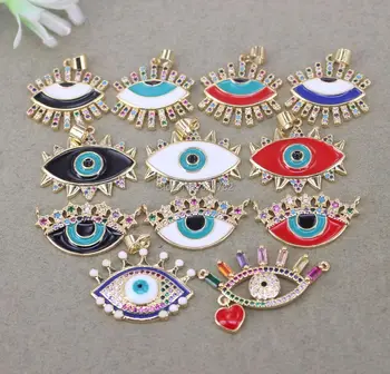 

10pcs Enamel Oval Shape Eye charms Paved Micro CZ,Micro Pave CZ Enamel Evil Eye Charms For Jewelry Making