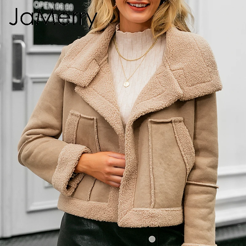 JaMerry модное замшевое лоскутное Женское пальто с искусственным мехом Осень зима