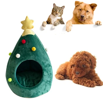 

Newly Christmas Tree Elk Pet House Semi Closed Soft Kitty House Kennel Cats Dog Bed XSD88