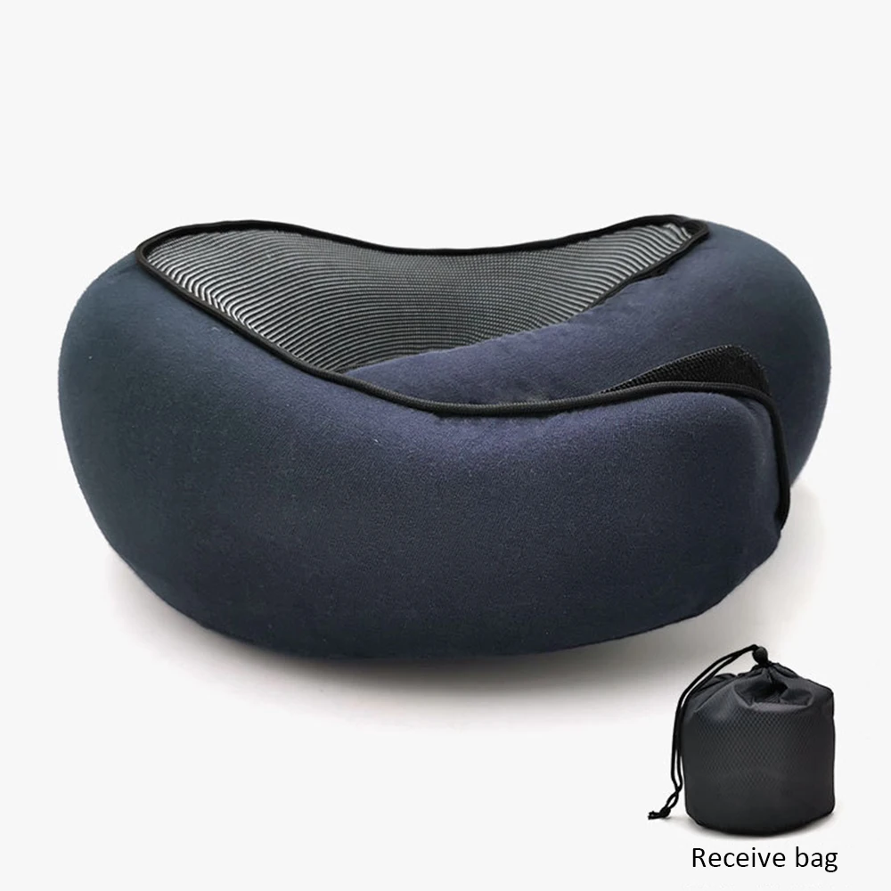 Navy blue Подушка для шеи с эффектом памяти, u-образная, мягкая, медленная, отскок, подушка для путешествий, шейный, для взрослых, для сна, самолет, дорожный подголовник - Цвет: Navy blue