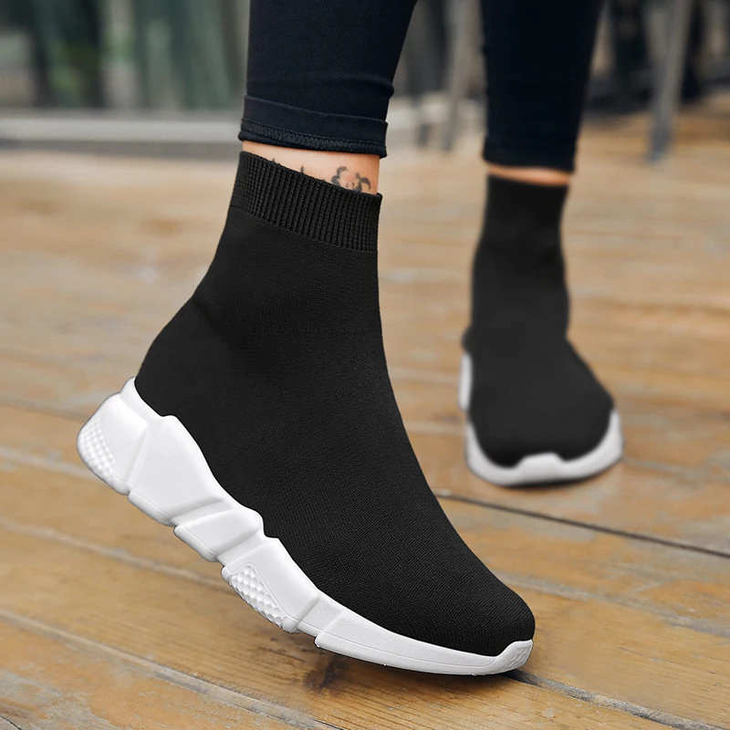 Breathable Ankle Boot Women Socks Shoes Female Sneakers Casual Winter Elasticity Wedge Platform Shoes zapatillas Mujer Soft Sole