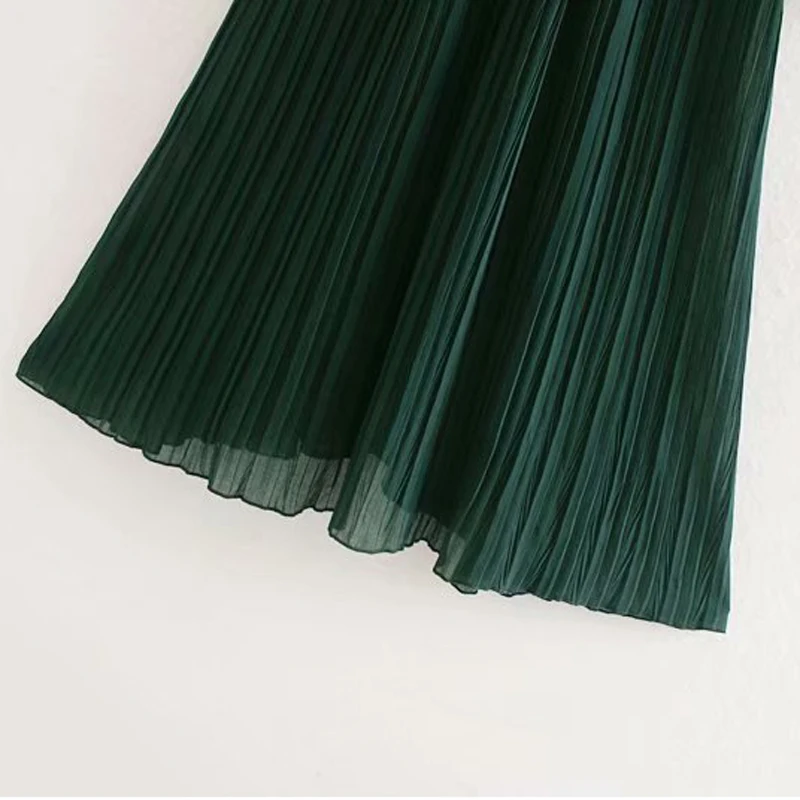 AGong Stand Collar Dresses Women Fashion Solid Slim Cascading Dress Women Elegant Pleated Mid Calf Dresses Female Ladies JN