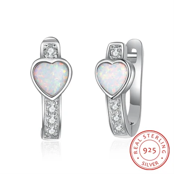 

925 Sterling Silver Hoop Earrings for Women with Cubic Zirconia Heart Opal Earrings Couple Wedding Statement Jewelry Brincos
