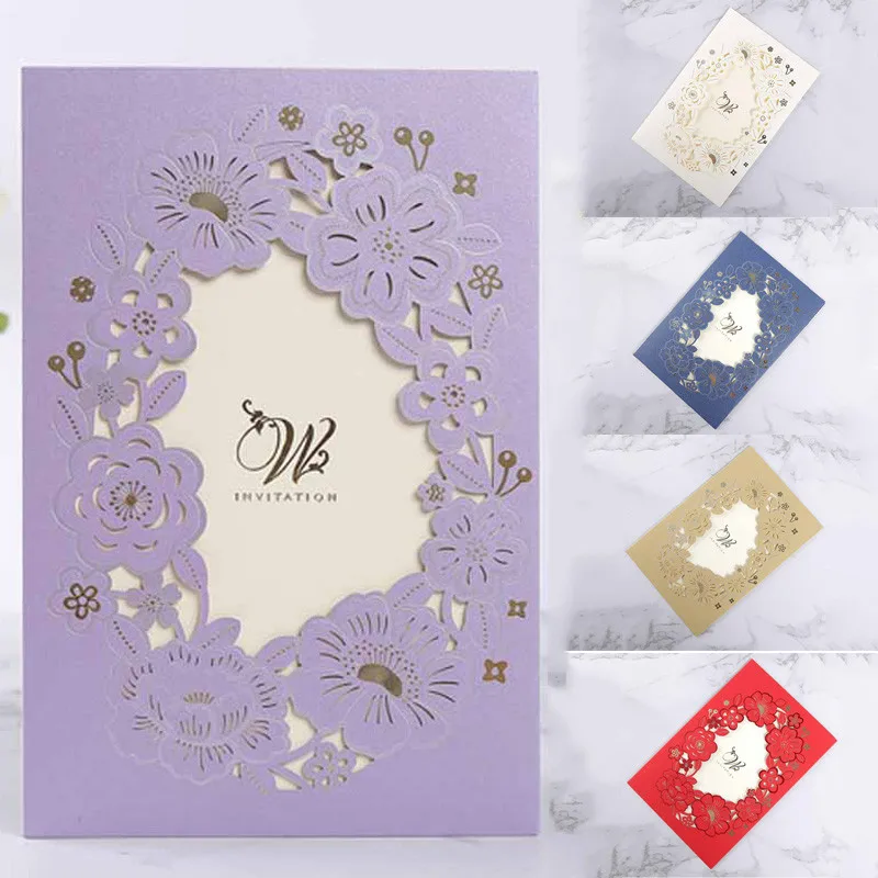  10 Pcs New Korean Style Business Hotel Laser Flower Hollow Invitations Wedding Invitation Wishes Gr - 4.00034E+12