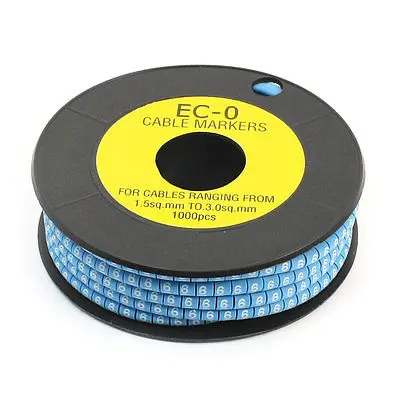 

EC-0 Blue Flexible PVC Letter 6 Print Cable Markers Roll 1.5-3.0mm2 1000 Pcs