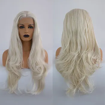 

Bombshell Beige 13*3 Synthetic Lace Front Wig Non-glue Heat Resistant Fiber Natural Wavy Wig Lady Fashion Wig