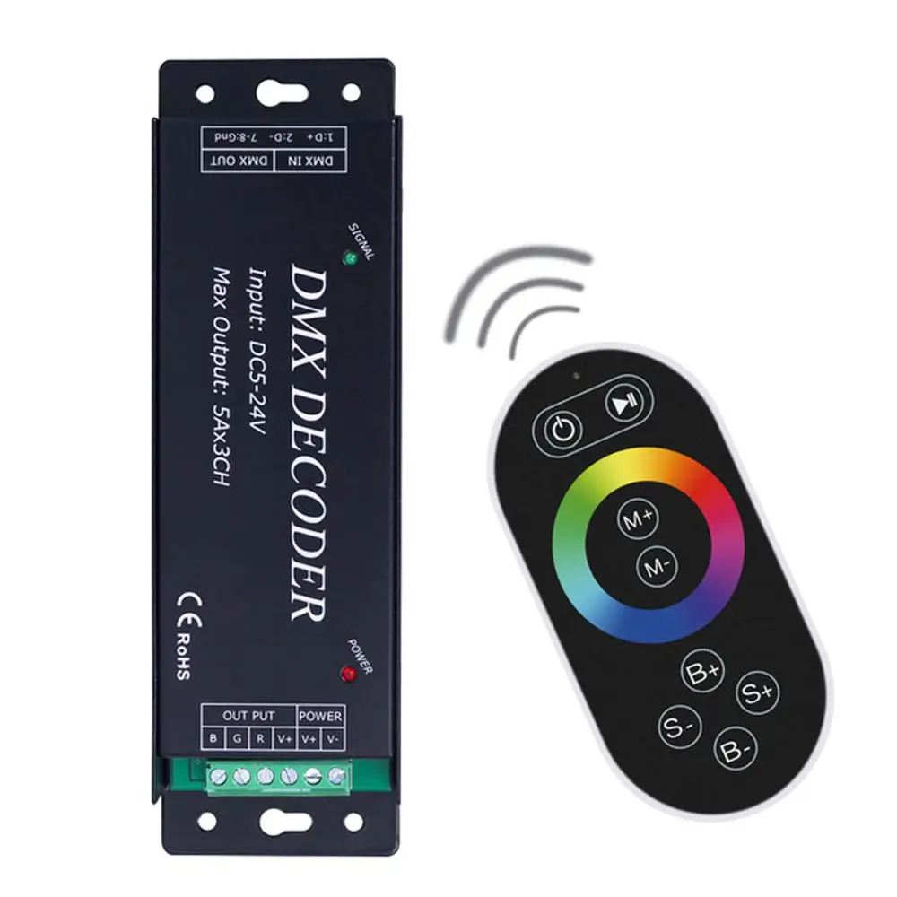 RF DC5 24V RGB DMX 512 декодер DMX512 светодиодный контроллер 3 * 5A с дистанционным