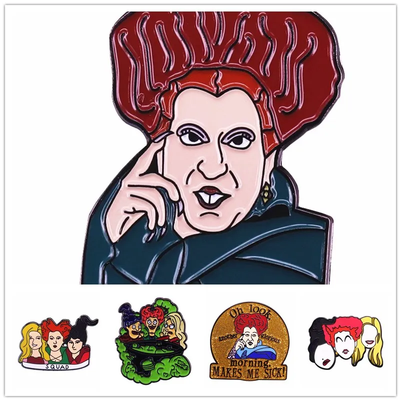 HOSENG Movie Hocus Pocus Cartoon Witch Metal Women Brooch Fantasy Comedy Halloween Gift Jewelry Enamel Pin Black Color HS_905 | Украшения и